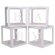 PABUES Baby Boxes with 4 PCS Letters for Baby Shower White Clear Balloon Box ...