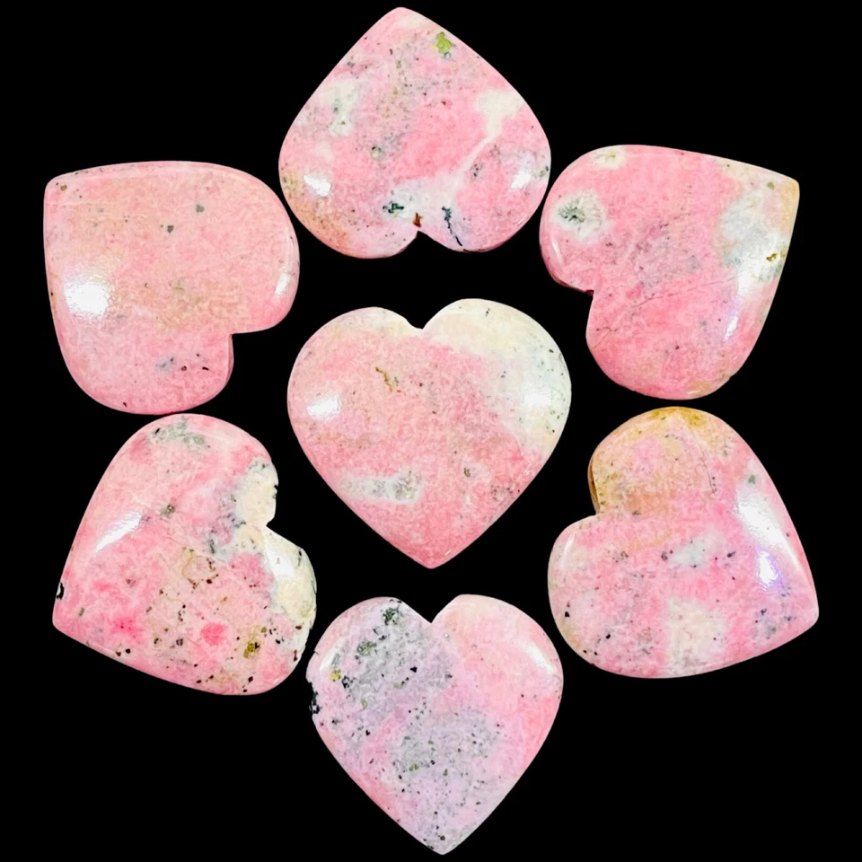 7 piezas piedras preciosas de cabujón sueltas en forma de corazón de rodonita natural 28,5-30 mm 371,1 quilates Foto 3 de 4