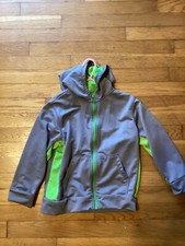 Boy's Gymboree Zipper Hooded Sweatshirt S 5-6 Gray/ Lime Green