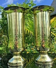 PAIR OF BRASS SHELLS TRENCH ART WW11 1944 MILITARY MEMORABILIA VASE RARE DESIGN