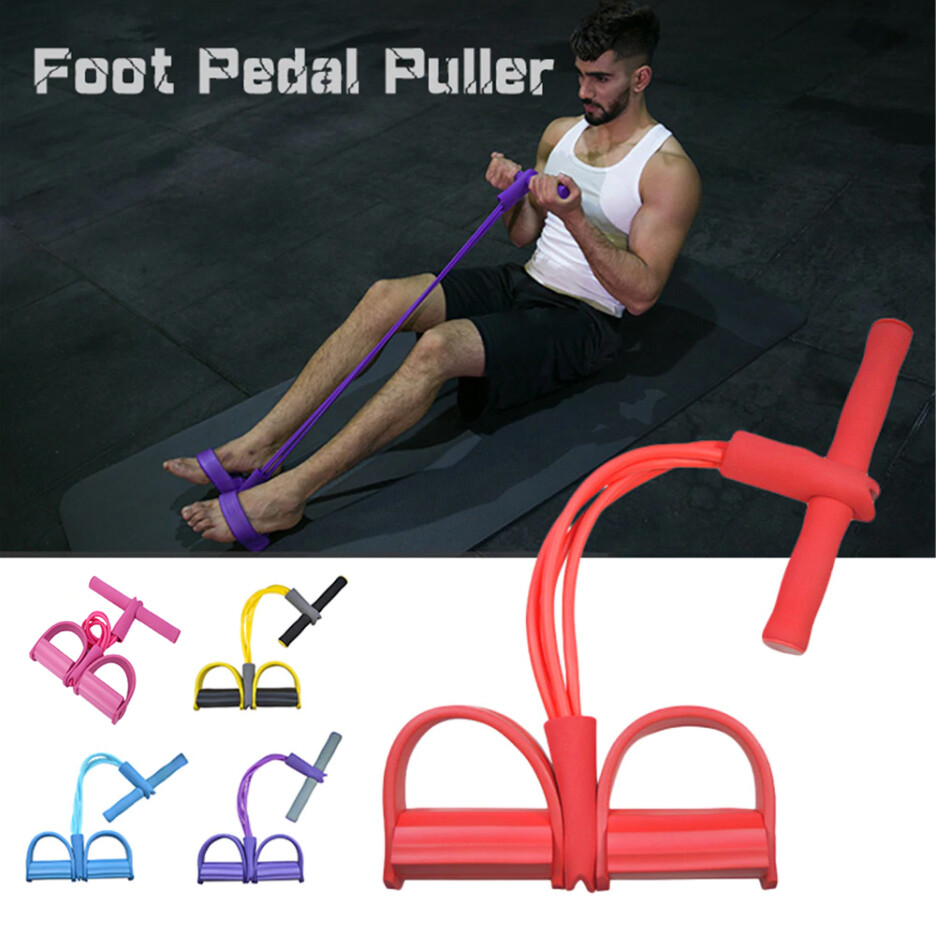 4Tubes Foot Pedal Resistance Band Body Stretch Pull Puller Rope Yoga