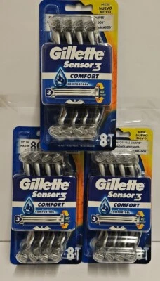 gillette sensor 3 comfort razors 8 0r 16 or 24 pack PICTURE SHOWS 24 PACK