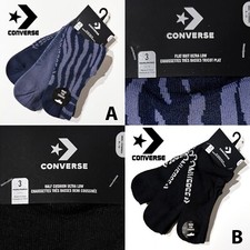 3-Pair New Converse Flat Knit Ultra Low Socks Men's Size 6-12 Black / Blue Zebra