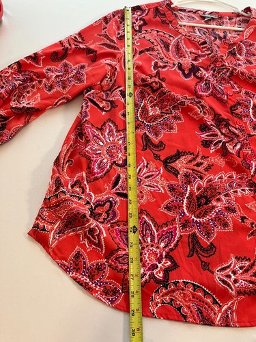 Catherines Paisley Tunic Top Button Up Blouse Plus Size 2X Boho Roll Tab Sleeves - Picture 5 of 10