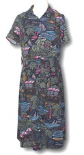 DENIM & CO (XS) Printed Midi Shirt Dress Multi Color Hawaiian Print