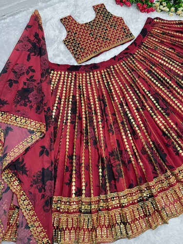 NEW HEAVY FAUX GEORGETTE LEHENGA CHOLI WITH DUPATTA FOR WEDDING COLLECTION - Picture 4 of 13