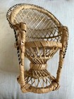 Vintage Wicker Rattan Doll Plant Chair Stand 16” Boho Decor Peacock 