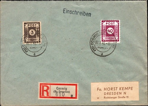 SBZ 1946 - "Coswig - 7.2.46 " 40 Pf. Postmeister Drilling (a093)