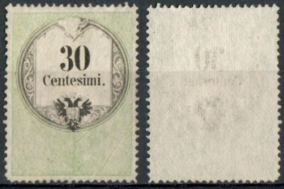 LOMBARDO VENETO 1854 STAMP MARK c. 30 NEW CALCOGRAPHIC WITHOUT RUBBER SASS. 8