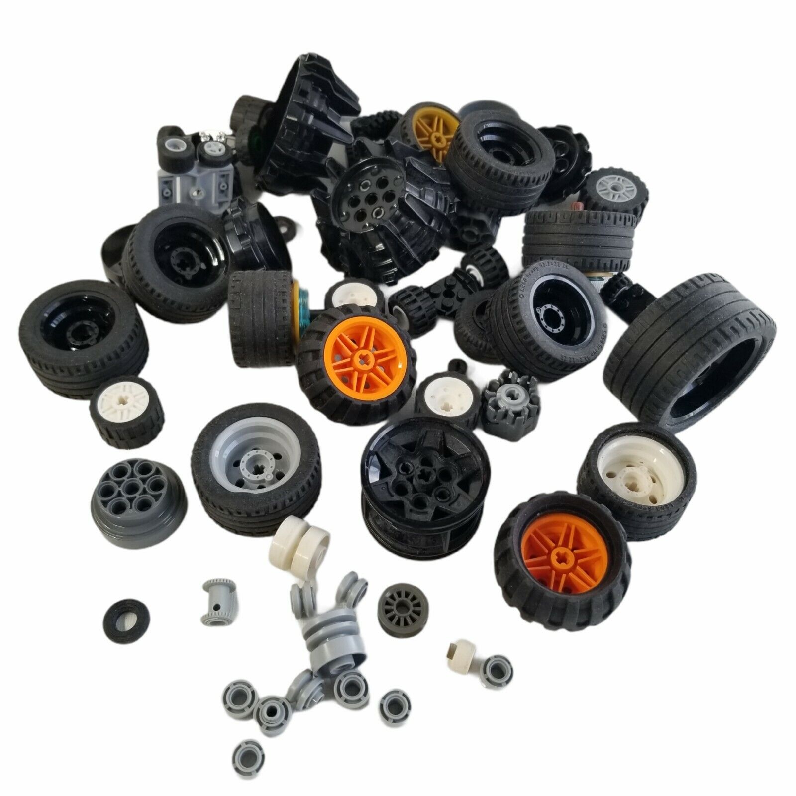 LEGO Wheels Tires Rims Pieces Parts Bulk Lot 52 Assorted Sizes Legos Rubber Tire