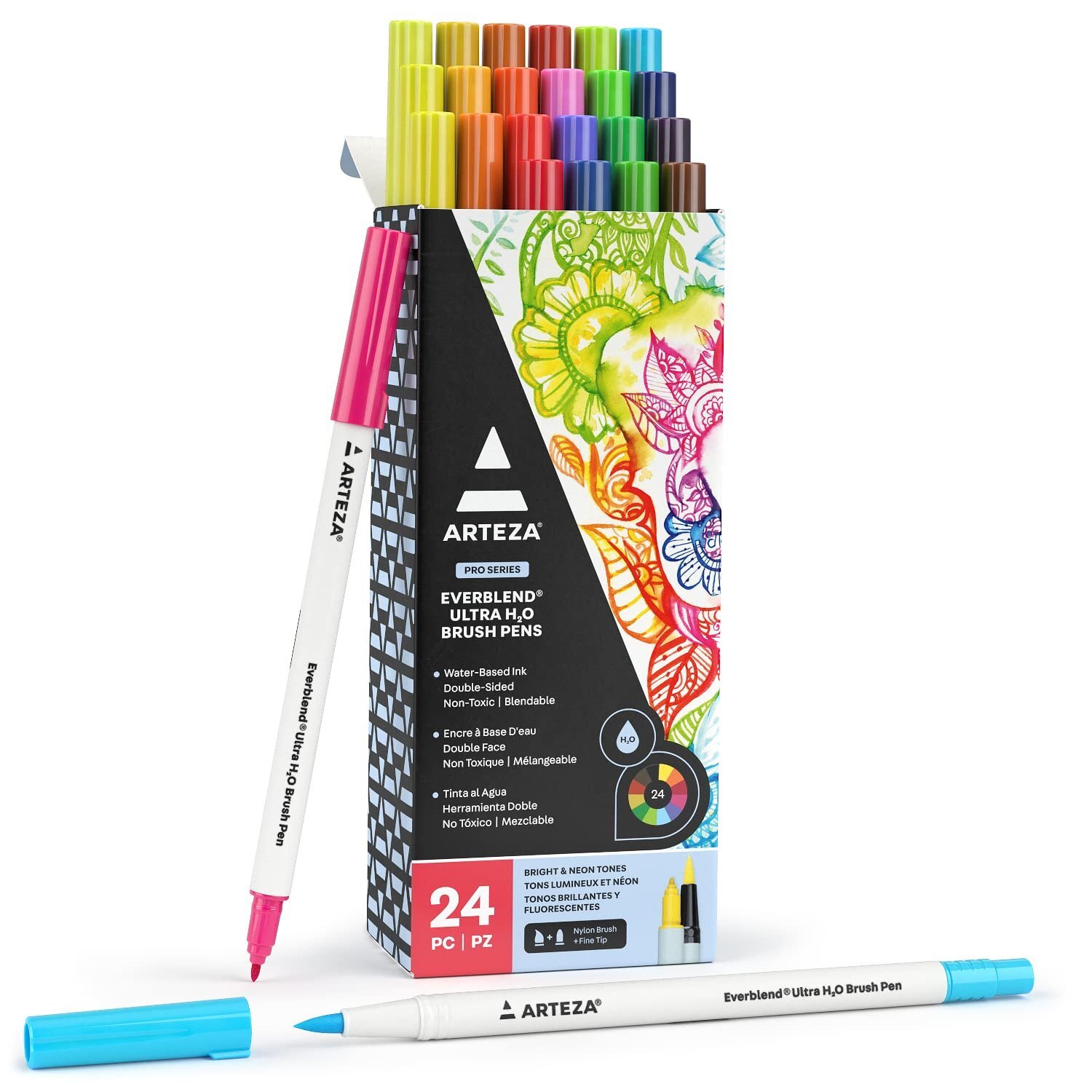 ARTEZA Dual Tip Brush Pens, 24 Watercolor Calligraphy Markers, Bright and...