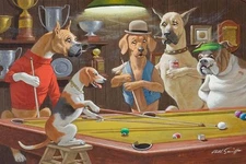 Art Wall Dogs Playing Pool Game Painting Picture Printed Canvas Giclee