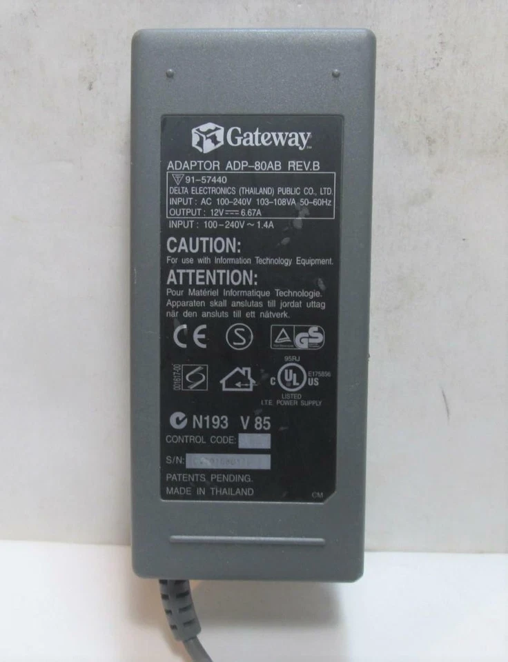 Original/Genuine Gateway Delta Adaptor ADP-80AB REV.B 12V 6.67A 4-pin - Image 2 of 4