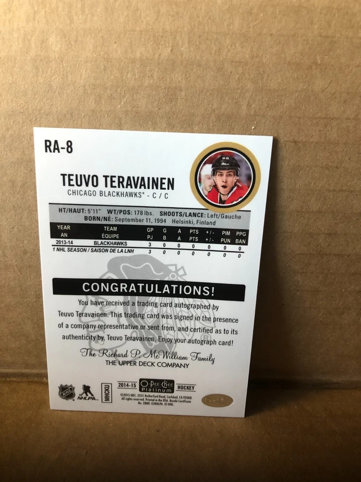 2014-15 O-Pee-Chee Platinum Rookie Autographs #RA8 Teuvo Teravainen - Image 2 of 2