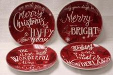 222 FIFTH CHRISTMAS TUNES HOLIDAY APPETIZER PLATES(s) RED/WHITE - S/4