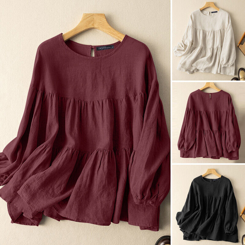 Round Neck Tiered Plain Bell Sleeve Sweaters Round Neck Tiered Plain Bell Sleeve Sweaters