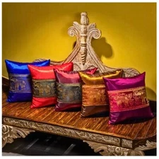 4 pcs.Thai Silk Pillow Elephant Cushion Cases Decor Sofa Elephant size 40×40 cm.