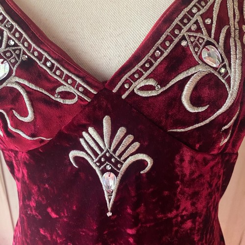 VTG Natori Burgundy Red Crushed Velvet gothic mini bodycon slip dress L art deco - Picture 5 of 9