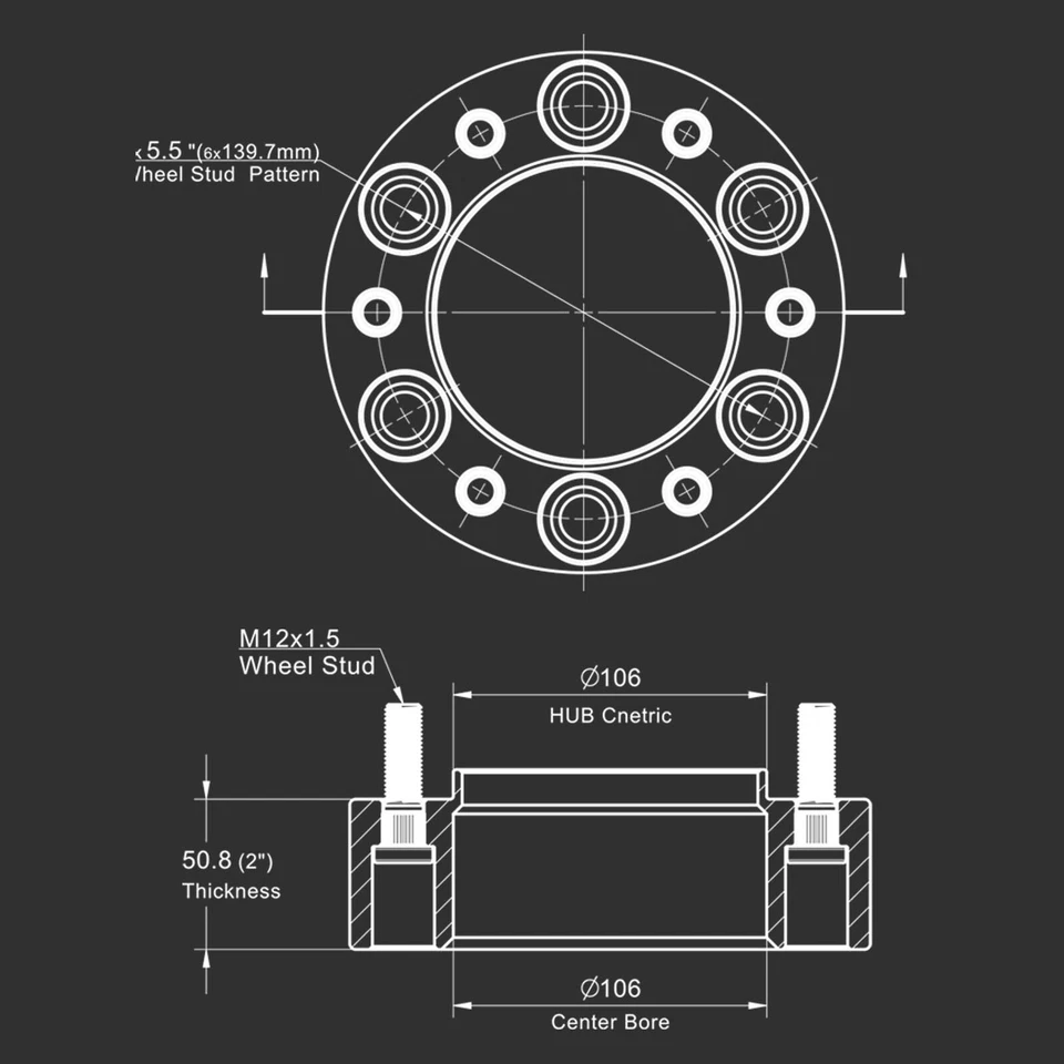 (4) 2" Inch 6x5.5 Hubcentric Wheel Spacers for Toyota 4Runner Tacoma FJ Cruiser Foto 2 de 4