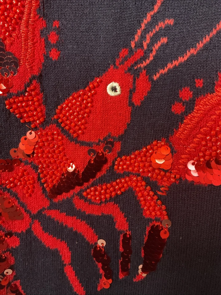 Joules Miranda Luxe вышитый блестками бисером омар темно-синий свитер размер 14 б/у в отличном состоянии - Изображение 2 из 4