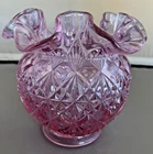 Fenton Dusty Rose/Cranberry Rose Bowl/Vase In Diamond Quilted pattern