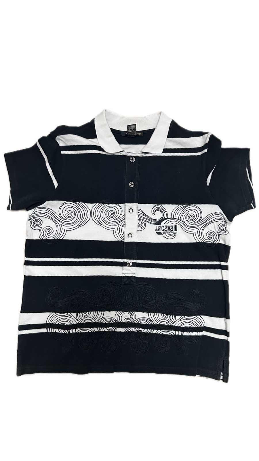 Just Cavalli Beachwear Polo Uomo Taglia 50 Blu Navy e Bianco Fantasia