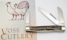 Vintage Pre-1980 HEN & ROOSTER SOLINGEN - Voss Cutlery Large  Stock Knife - Stag