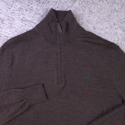 Polo Ralph Lauren Sweater Boys Medium Wool Merino Quarter Zip Pullover Brown