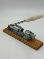Vtg Heavy Duty Lever Action Nut Cracker Metal Wood Base Adjustable White Handle