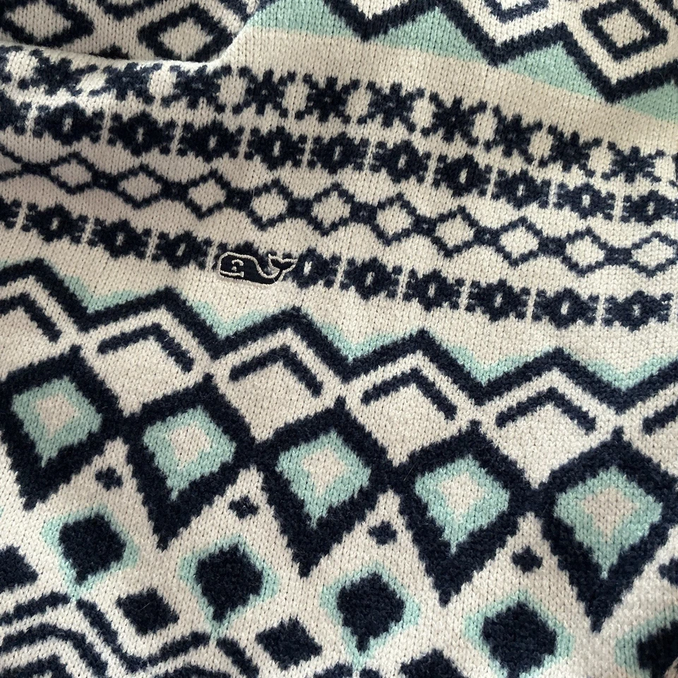 Suéter Vineyard Vines Fair Isle Mujer Talla L Azul Cuello Embudo Polar Nórdico Acogedor Foto 2 de 4
