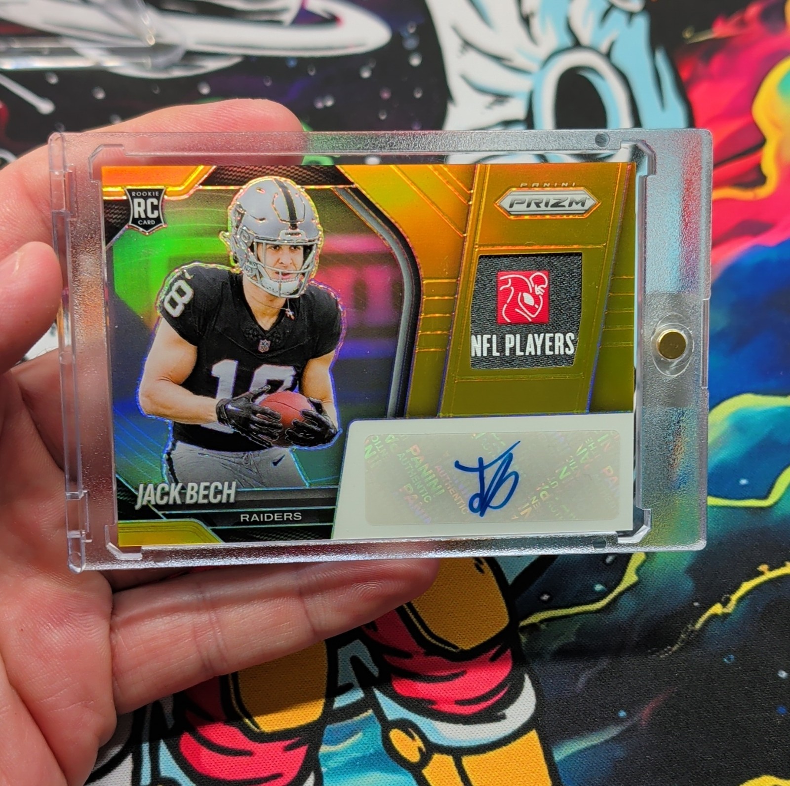 2025 Prizm Football JACK BECH GOLD RPA /10 AUTO NFLPA LOGO TAG PATCH Raiders RC view 1