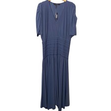 WHBM Dress NWT Women's Size XL True Indigo Smocked Waist Midi Matte Jersey
