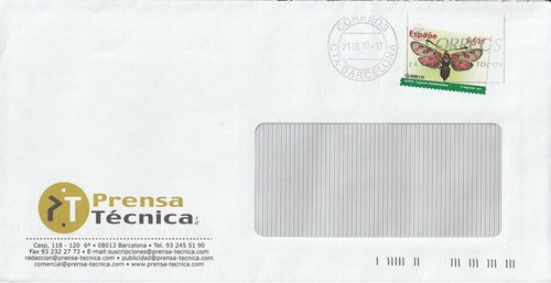 Brief aus Spanien mit Briefmarke von 2010 - Schmetterling
