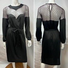 Vintage Lady McGuire Fashions Women's M Black Satin Belted Purple Mesh Dress