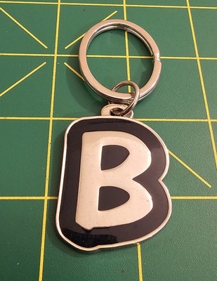 Letter ''B'' Keychain Silver Tone Black Enamel Alphabet Initial Key, B3b6