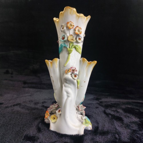 Antike Dresdner Stil Porzellan Tulpenvase Dreifach Ausguss Bocage handbemalt Fluss - Bild 3 von 15