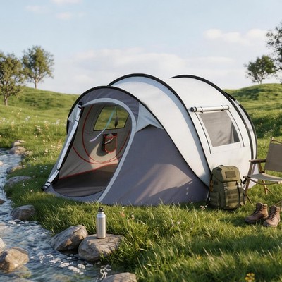 3-4-Person Camping Tent Easy Pop Up Tent w/ Door, Carrying Bag for Outdoor Camp