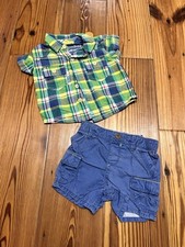 Oshkosh Outfit, Plaid Shirt and Blue Shorts, size 3 months baby boy