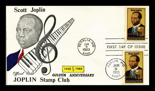 US COVER SCOTT JOPLIN BLACK HERITAGE FDC DUAL CANCEL LANGER HAND COLORED