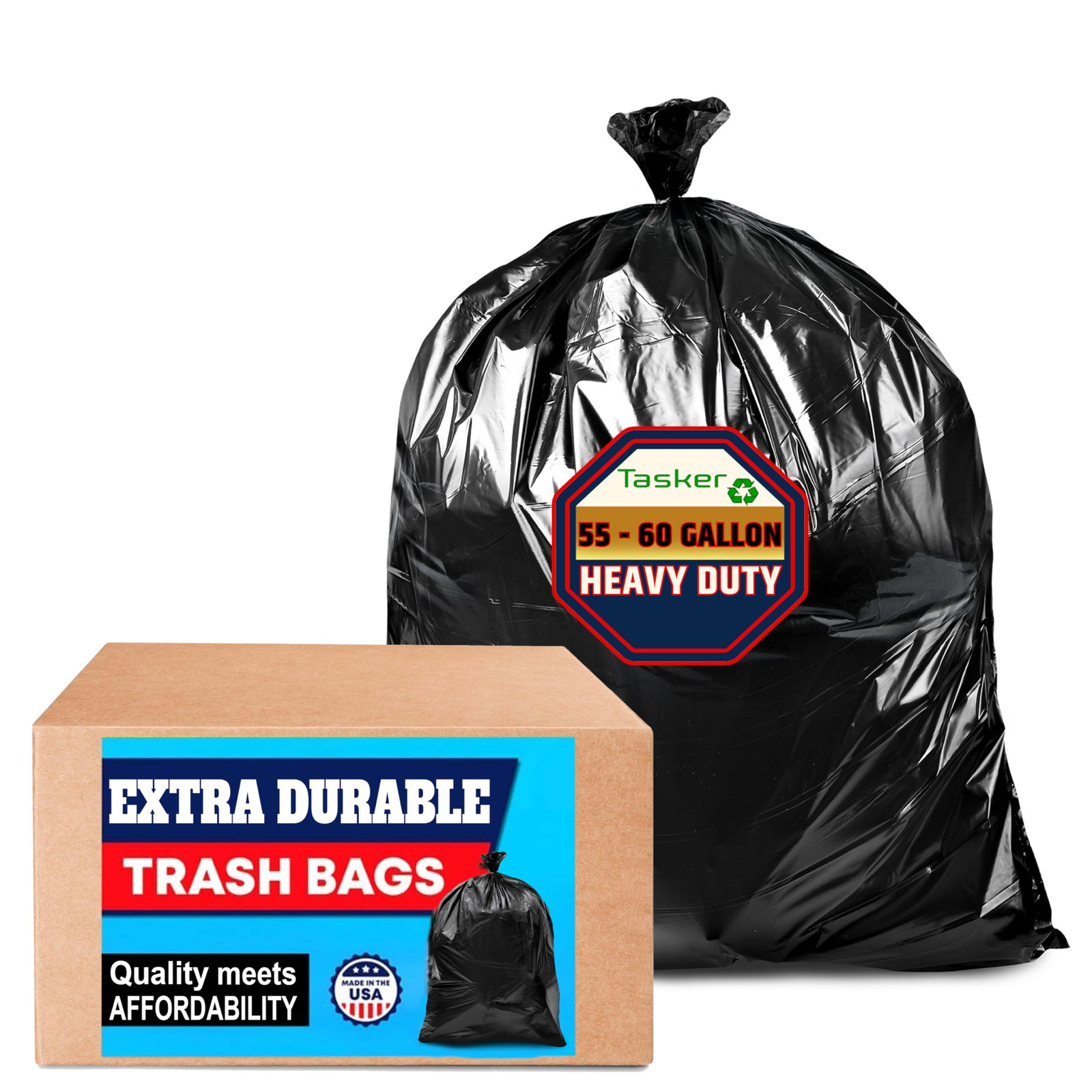 55-60 Gallon Trash Bags Heavy Duty (Value Pack 100 Bags w/Ties) Large Black