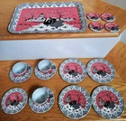 Vtg Ohio Art Tin Litho Childrens Tea Set  Pink Willow Swans 16 pcs, tray, plates