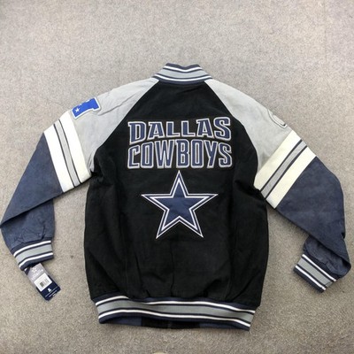 Dallas Cowboys Jacket Mens Medium Black Gray Suede Leather Full