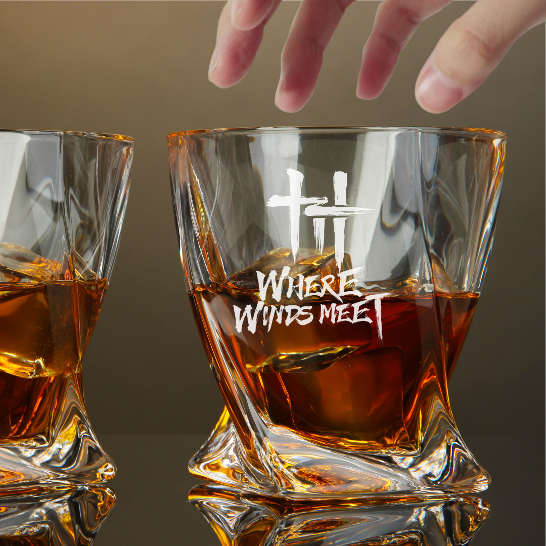 Custom Engraved Where Winds Meet Whiskey Glass – 10 oz Twisted Rocks Glass