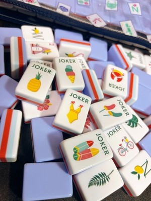 Blue Tropical wind American Mahjong  Set, 160 Paris Mah Jong Tiles + storage bag