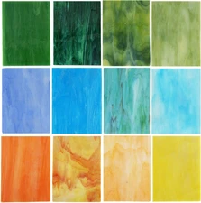 (10 Sheets) Variety Stained Glass Sheets Pack, 4 X 6 Inch Large Cathedral Glass
