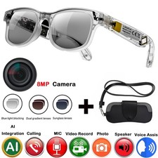 AI smart glasses with 8MP camera and earpiece and voice assis