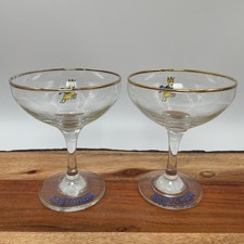 Babycham Champagne Glasses Gold Rim Deer Logo 4.5" Vintage