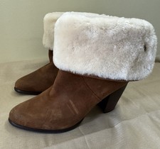 UGG Brown Layna Shearling Lined Cuff Heeled Boots Nubuck Leather 11/42 NEW
