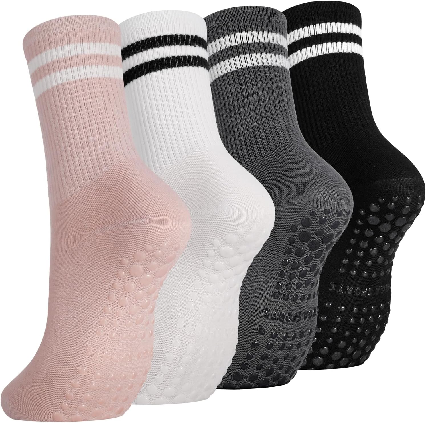 4 Pairs Yoga Grip Socks Women, Non Slip Pilates Socks Grippy Socks Ladies Mid-Ca