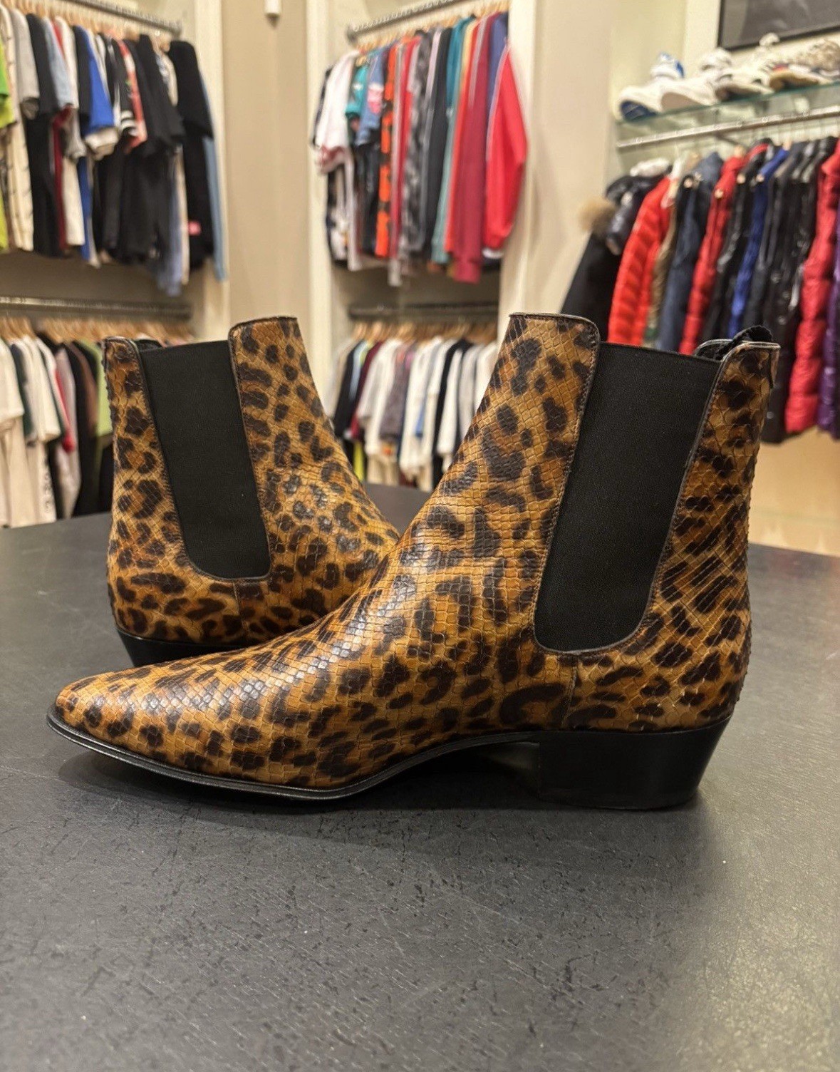 Celine Jacno Python Cheetah Print Boots Size 11 - image 3